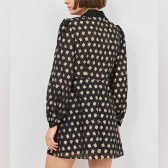 Gold metallic floral pattern thread button down black shirt dress never worn - Picture 2 of 9